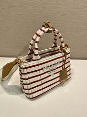 Prada Jardiniere Striped Cotton Canvas Mini Bag Ivory/Red 1BA038 - 22x15x13cm - 2