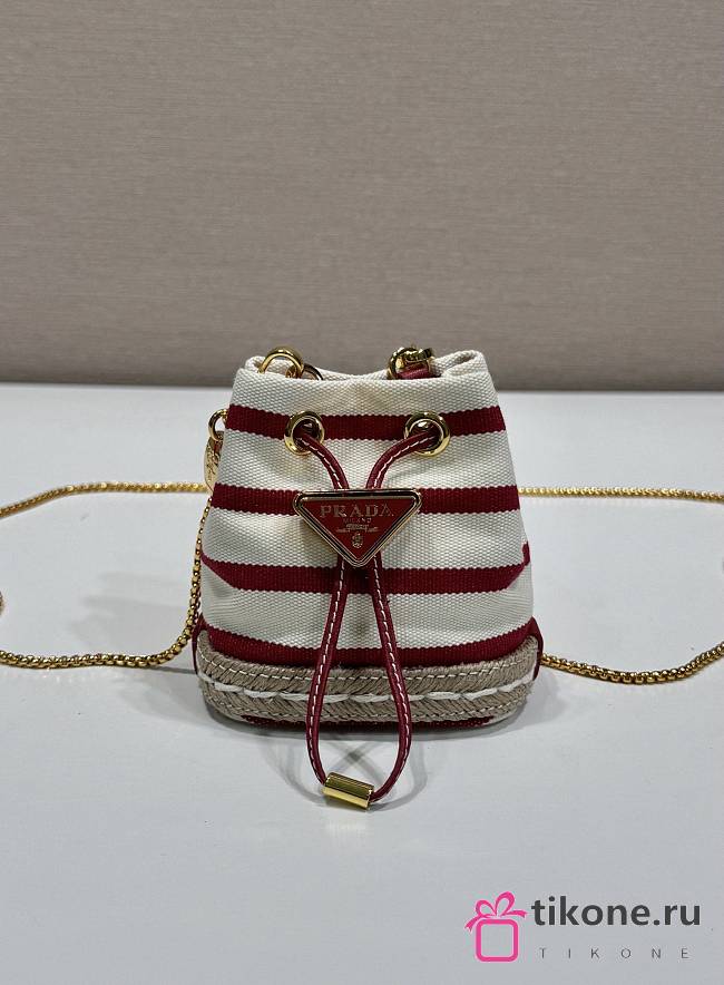 Prada Striped Fabric Mini Pouch 1NR16H Ivory/Red - 9.5x9x6cm - 1