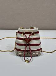 Prada Striped Fabric Mini Pouch 1NR16H Ivory/Red - 9.5x9x6cm - 1