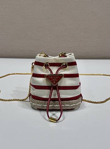 Prada Striped Fabric Mini Pouch 1NR16H Ivory/Red - 9.5x9x6cm