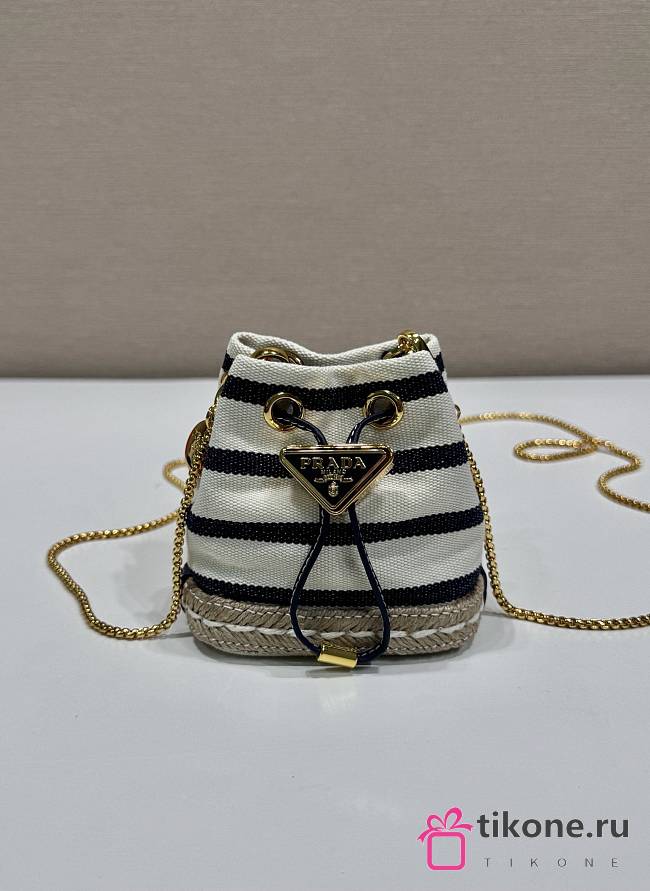 Prada Striped Fabric Mini Pouch 1NR16H Ivory/Blue - 9.5x9x6cm - 1