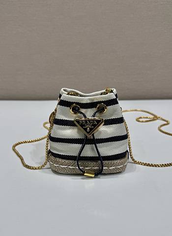 Prada Striped Fabric Mini Pouch 1NR16H Ivory/Blue - 9.5x9x6cm