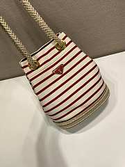 Prada Mariner Small Striped Fabric Bucket Bag 1BE082 Ivory/Red - 28x23.5x15cm - 2