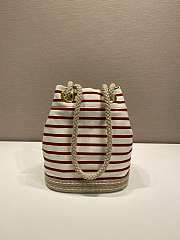 Prada Mariner Small Striped Fabric Bucket Bag 1BE082 Ivory/Red - 28x23.5x15cm - 3