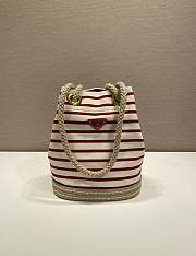 Prada Mariner Small Striped Fabric Bucket Bag 1BE082 Ivory/Red - 28x23.5x15cm - 4