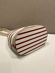 Prada Mariner Small Striped Fabric Bucket Bag 1BE082 Ivory/Red - 28x23.5x15cm - 5