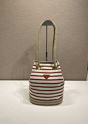 Prada Mariner Small Striped Fabric Bucket Bag 1BE082 Ivory/Red - 28x23.5x15cm - 1