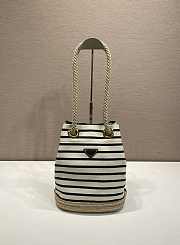 Prada Mariner Small Striped Fabric Bucket Bag 1BE082 Ivory/Blue - 28x23.5x15cm - 1
