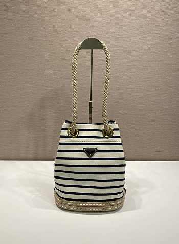 Prada Mariner Small Striped Fabric Bucket Bag 1BE082 Ivory/Blue - 28x23.5x15cm