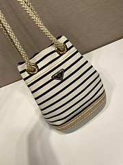 Prada Mariner Small Striped Fabric Bucket Bag 1BE082 Ivory/Blue - 28x23.5x15cm - 2
