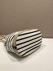 Prada Mariner Small Striped Fabric Bucket Bag 1BE082 Ivory/Blue - 28x23.5x15cm - 4