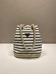 Prada Mariner Small Striped Fabric Bucket Bag 1BE082 Ivory/Blue - 28x23.5x15cm - 6