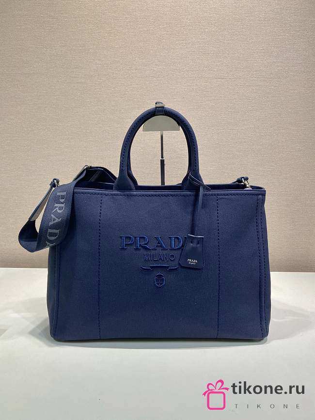 Prada Linen Blend Large Handbag Navy Blue 2VG131 - 43x30x20cm - 1