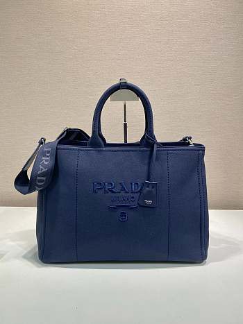 Prada Linen Blend Large Handbag Navy Blue 2VG131 - 43x30x20cm