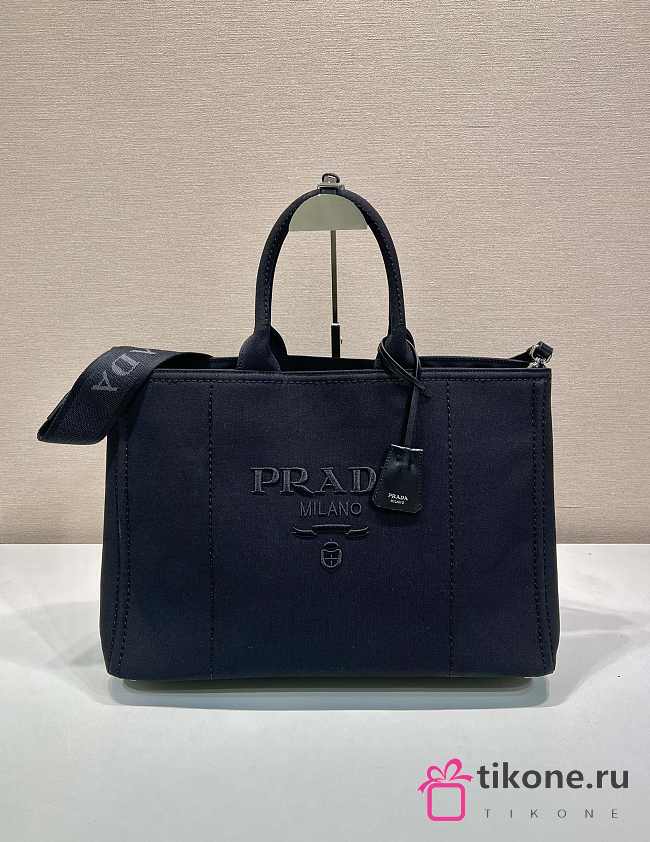 Prada Linen Blend Large Handbag Black 2VG131 - 43x30x20cm - 1