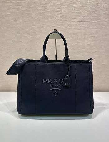 Prada Linen Blend Large Handbag Black 2VG131 - 43x30x20cm