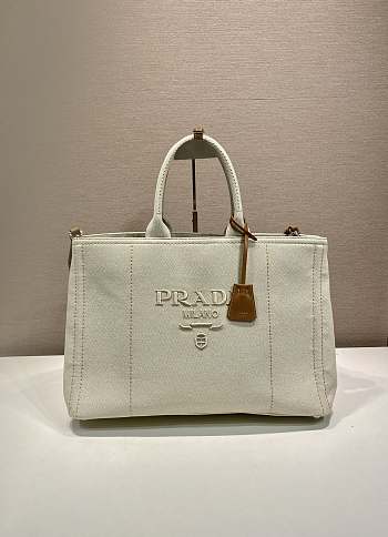 Prada Linen Blend Large Handbag White 2VG131 - 43x30x20cm
