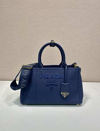 Prada Linen Blend Medium Handbag Navy Blue 1BG554 - 33x20x18cm