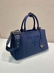 Prada Linen Blend Medium Handbag Navy Blue 1BG554 - 33x20x18cm - 5