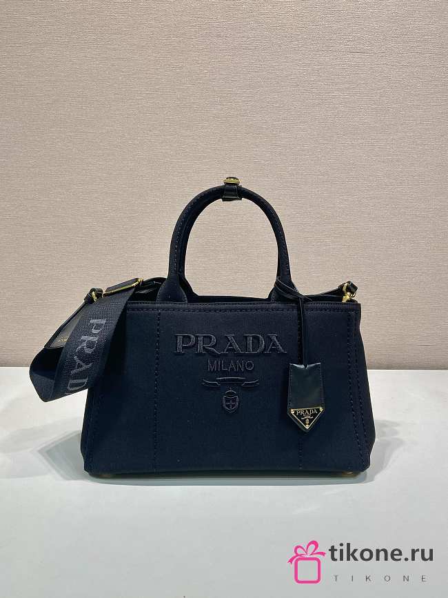Prada Linen Blend Medium Handbag Black 1BG554 - 33x20x18cm - 1