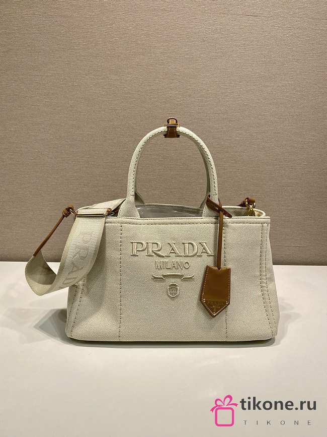 Prada Linen Blend Medium Handbag White 1BG554 - 33x20x18cm - 1
