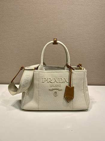Prada Linen Blend Medium Handbag White 1BG554 - 33x20x18cm