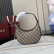 Gucci Ophidia Small Shoulder Bag In Beige Dark Brown GG Monogram Rosso Ancora Red Leather - 20x14.5x4cm - 5