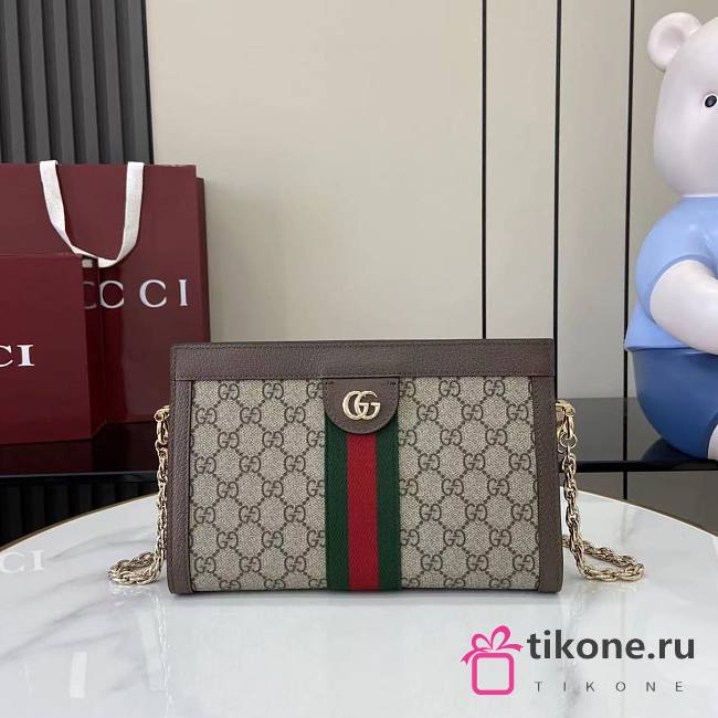 Gucci Ophidia GG Small Shoulder Bag In Beige Dark Brown GG Monogram Brown Leather - 26x17.5x8cm - 1