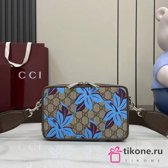 Gucci GG Printed Mini Bag In Beige And Dark Brown Supreme - 22.5x14x7.5cm - 1
