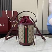 Gucci Ophidia Mini Bucket Bag In Beige Dark Brown GG Monogram Rosso Ancora Red Leather - 23x11.5x8cm - 1