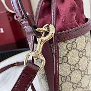 Gucci Ophidia Mini Bucket Bag In Beige Dark Brown GG Monogram Rosso Ancora Red Leather - 23x11.5x8cm - 2