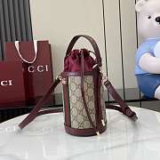 Gucci Ophidia Mini Bucket Bag In Beige Dark Brown GG Monogram Rosso Ancora Red Leather - 23x11.5x8cm - 3