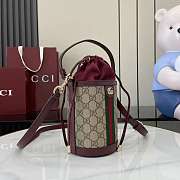 Gucci Ophidia Mini Bucket Bag In Beige Dark Brown GG Monogram Rosso Ancora Red Leather - 23x11.5x8cm - 4