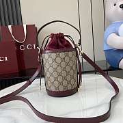 Gucci Ophidia Mini Bucket Bag In Beige Dark Brown GG Monogram Rosso Ancora Red Leather - 23x11.5x8cm - 5