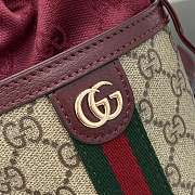 Gucci Ophidia Mini Bucket Bag In Beige Dark Brown GG Monogram Rosso Ancora Red Leather - 23x11.5x8cm - 6