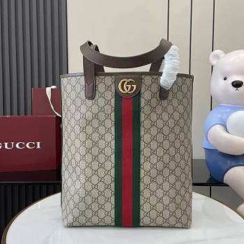Gucci Ophidia Medium Tote Bag In Beige Dark Brown GG Monogram Brown Leather - 36x30x12.5cm