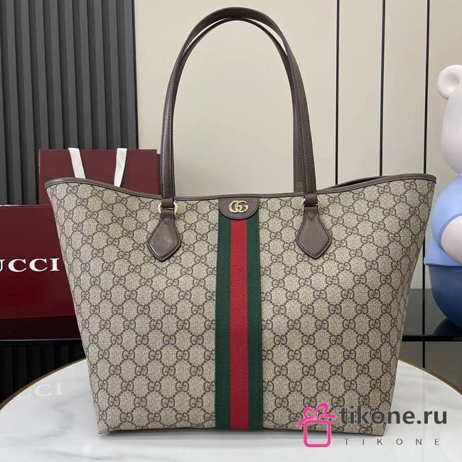 Gucci Ophidia Large Tote Bag In Beige Dark Brown GG Monogram Brown Leather - 31x28.5x20cm - 1