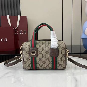 Gucci Mini GG Handbag Beige Dark Brown GG Monogram Brown Leather - 20x13x13cm
