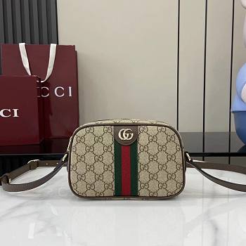 Gucci Ophidia Small Camera Bag Beige Dark Brown GG Monogram Brown Leather - 21x12.5x5cm