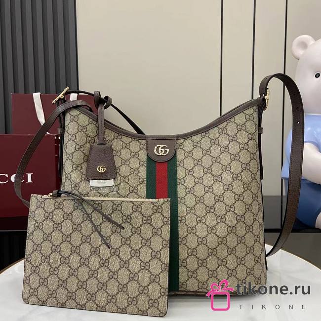 Gucci Ophidia Large Shoulder Bag Beige Dark Brown GG Monogram Brown Leather - 33.5x16x30cm - 1