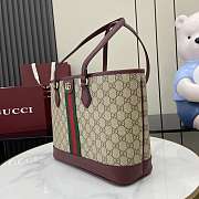 Gucci Ophidia Medium Tote Bag In Beige Dark Brown GG Monogram Rosso Ancora Red Leather - 31x24x13cm - 6