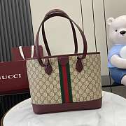 Gucci Ophidia Medium Tote Bag In Beige Dark Brown GG Monogram Rosso Ancora Red Leather - 31x24x13cm - 4