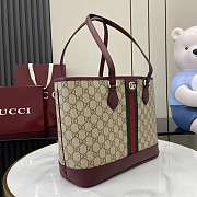 Gucci Ophidia Medium Tote Bag In Beige Dark Brown GG Monogram Rosso Ancora Red Leather - 31x24x13cm - 3