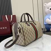 Gucci Ophidia Medium Boston Bag In Beige Dark Brown GG Monogram Brown Leather - 25x17x14cm - 2