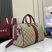 Gucci Ophidia Medium Boston Bag In Beige Dark Brown GG Monogram Rosso Ancora Red Leather - 25x17x14cm - 6