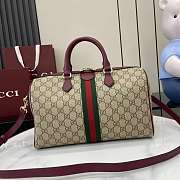 Gucci Ophidia Medium Boston Bag In Beige Dark Brown GG Monogram Rosso Ancora Red Leather - 25x17x14cm - 5