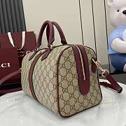 Gucci Ophidia Medium Boston Bag In Beige Dark Brown GG Monogram Rosso Ancora Red Leather - 25x17x14cm - 4
