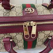 Gucci Ophidia Medium Boston Bag In Beige Dark Brown GG Monogram Rosso Ancora Red Leather - 25x17x14cm - 2