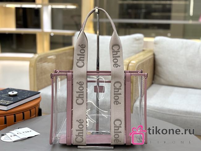 Chloe Woody Tote Bag In Jelly & Leather Pink - 37x26x12cm - 1