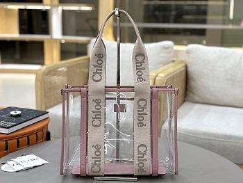 Chloe Woody Tote Bag In Jelly & Leather Pink - 37x26x12cm